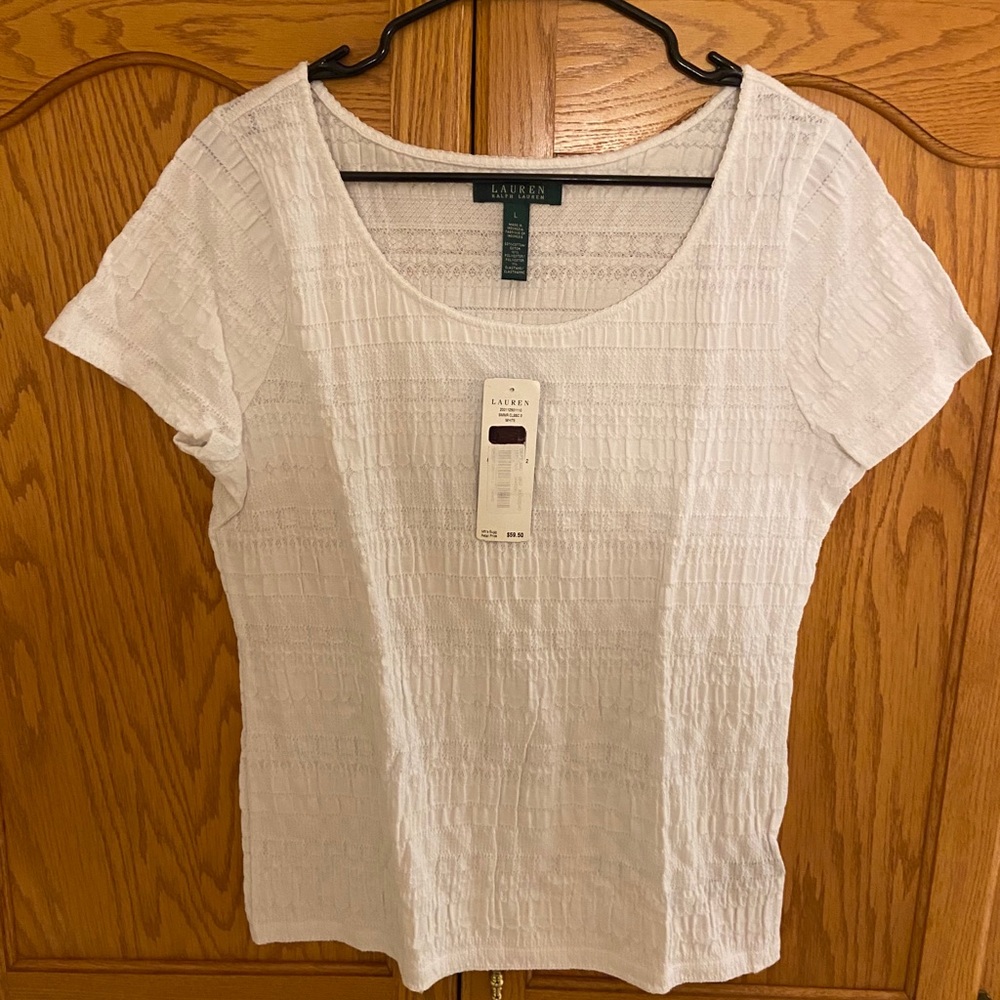 🔥 NWT Ralph Lauren Ladies White S/S Blouse (L)